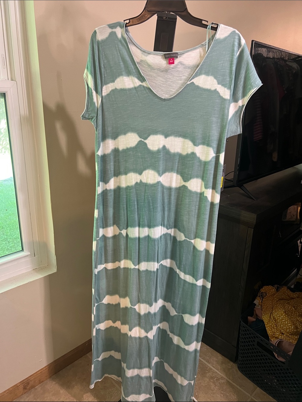 Vince Camuto Seafoam Green and White Tie-Dye Maxi Dress labeled s but measured l